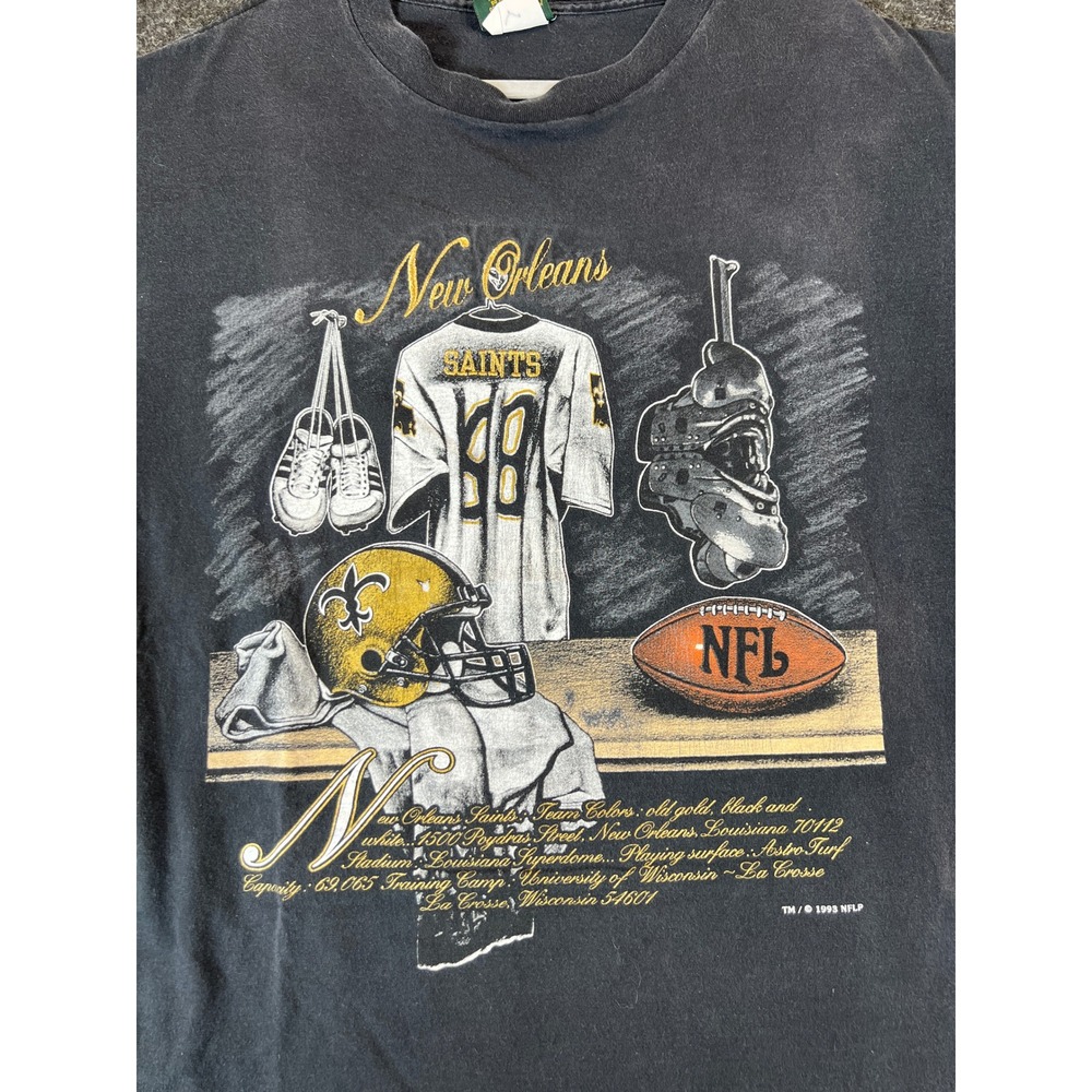 VINTAGE 90s New Orleans Saints T Shirt Mens XL Black Home Team Advantage NFL Tee - Picture 5 of 9